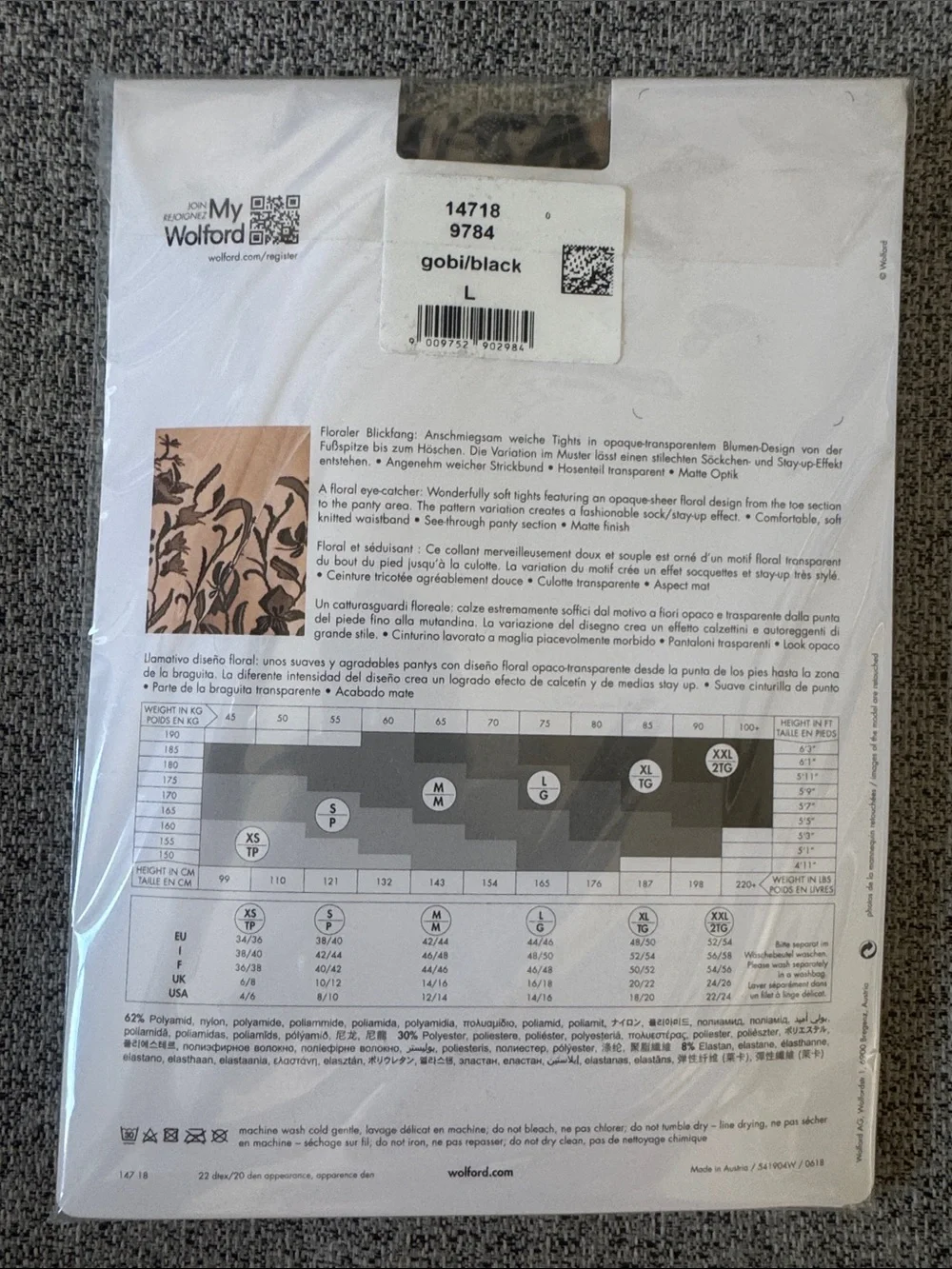 Wolford Wildflower Patterned Tights in Black and Gobi